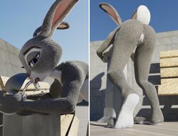 3d anthro anus ass blender_(software) disney drinking drinking_fountain feet female hi_res judy_hopps lagomorph large_breasts mammal nude outside paws ponlets pussy rabbit solo water zootopia