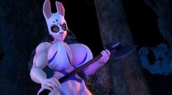3d_model antiheroine big_breasts bimbo bombshell dead_by_daylight hooked_on_you huntress_(dead_by_daylight) i_wanna_fuck_her_so_bad kabalmystic lingerie mask navel pervert public_exposure render sexy_body sexy_pose weapon