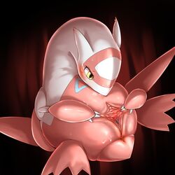 2019 absurd_res anthro blush claws dragon female front_view hi_res latias legendary_pokémon minamina1130 nintendo pokemon pokemon_(species) presenting presenting_pussy pussy pussy_juice solo spread_pussy spreading video_games yellow_eyes