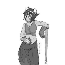 1boy 2023 alien alien_humanoid artist_name black_and_white black_hair bodily_fluids bottomwear buckteeth character_request cube_the_pirate erect_penis erection gloves hair half-closed_eyes hand_on_penis hi_res high_resolution highres hiveswap holding holding_own_penis holding_penis homestuck_troll horns humanoid humanoid_genitalia humanoid_hands humanoid_penis looking_at_viewer male male_only ms_paint_adventures pants penis precum precum_drip precum_string presenting presenting_penis pubes pubic_hair short_hair simple_background smile smiling smiling_at_viewer solo solo_male tank_top teeth teeth_showing topwear unretracted_foreskin white_background