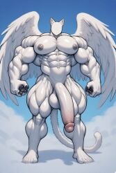 1boy 1male ai_generated big_ass big_penis big_wings cat_ears cat_tail faceless faceless_character faceless_male male nude nude_male sky_background solo solo_focus solo_male white_skin wings