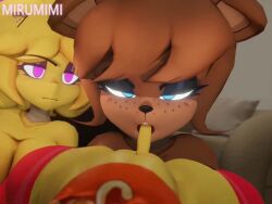 1boy 1boy2girls 2girls 3d angry_expression animated anthro blowjob chiku chiku_(zanicart) cryptiacurves fazclaire's_nightclub fellatio female female_on_male femdom five_nights_at_freddy's freddyxchica fredina's_nightclub frenni_fazclaire furry larger_female male mirumimi penis size_difference small_penis small_penis_adoration smaller_male sound straight tagme tiny_penis video voluptuous