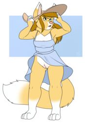 bottomless canid canine clothed clothing dress female fennec flat_colors fox hi_res linda_(asalis) mammal os partially_clothed pussy solo