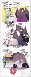 2025 3_toes 5_fingers absurd_res anthro armwear ass balls belly big_balls big_breasts big_butt big_penis black_armwear black_clothing black_elbow_gloves black_gloves black_handwear blush bodily_fluids breasts clothed clothing colored comic curvy_figure demon dialogue digital_drawing_(artwork) digital_media_(artwork) duo ear_pull elbow_gloves ellipsis english_text erection erection_under_clothing feet female female_penetrated fingers fur futa/female futa_on_female futa_penetrating futanari genital_fluids genitals glistening glistening_body glistening_butt glistening_eyes glistening_hair glistening_legs glistening_thighs gloves hair handwear hi_res horn huge_breasts huge_butt humanoid_hands hybrid intersex intersex/female intersex_penetrating lagomorph leporid mammal medium_breasts nipple_slip nipples nude onom open_mouth penetration penile penis pink_nipples pussy rabbit sex shaded simple_background slightly_chubby slightly_chubby_futa slightly_chubby_intersex smile speech_bubble sqoon standing tail tenting text thick_thighs toes tongue underwear voluptuous voluptuous_anthro voluptuous_futa voluptuous_intersex vulva wide_hips