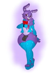 1boy 2019 4_toes anthro arm_gloves armwear black_lipstick black_nose bonnie_(fnaf) buckteeth bulge clothing eyelashes femboy five_nights_at_freddy's girly hair hi_res high_heel_boots high_heels lagomorph legwear looking_at_viewer male mammal penis_outline rabbit solo solo_male suirano teeth thick_thighs thigh_highs toes underwear video_games wide_hips