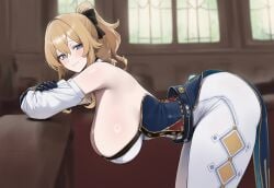 1girls ai_generated ass big_ass blonde_hair blue_eyes breasts female female_only genshin_impact huge_breasts jean_gunnhildr light-skinned_female looking_at_viewer pale-skinned_female perfect_body solo truck_kun