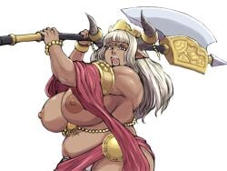 1girls anthro attack attacking axe bell belly big_boobies big_breasts big_horns big_titties blonde-haired_female blonde_hair boobs_bigger_than_head bracelet breasts breasts_bigger_than_head breasts_out brown_eyes brown_eyes_female choker chubby cow_demon cow_demon_queen_(mgq) cow_ears cow_girl cow_horns cowbell crown curvy curvy_body curvy_female curvy_figure curvy_hips female fierce frown frowning gold gold_(metal) gold_bracelet gold_choker gold_jewelry horns monster_girl monster_girl_quest monster_girl_quest_paradox pointy_ears priestess queen tan tan-skinned_female tan_body tan_skin tanned tanned-skinned_female tanned_female tanned_skin thick thick_body thick_boobies thick_boobs thick_breasts thick_hips thick_lips thick_tits thick_titties warrior white_panties