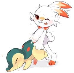 2boys anal anal_sex anthro_on_feral cum cum_in_ass cum_inside cyndaquil doggy_style feet feral furry gay hi_res interspecies lagomorph male male_only mammal nintendo no_nipples one_eye_closed paws penetration pokémon_(species) pokemon pokemon_gsc pokemon_ss scorbunny sex simple_background tongue tongue_out video_games white_background yaoi zoophilia zsloth