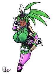 big_areola big_breasts blaster_master blaster_master_zero blaster_master_zero_2 bodysuit cleavage color female female_only green_hair green_skin kanna_(blaster_master) mob_face nipples nsfwoaf plant_girl plantie potted_plant puffy_nipples solo sunglasses unzipped_bodysuit video_games watermelon_bra watermelon_nets