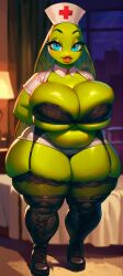 1girls ai_generated alien alien_girl alien_humanoid alien_look_like_human alluring anthro anthro_only ass_visible_through_thighs big_breasts big_eyes chubby chubby_belly cleavage curvy curvy_figure curvy_hips fat fat_female female female_only garter garter_belt_leggings garter_straps gnarrl green_skin huge_breasts insect_girl insect_humanoid insectoid nurse nurse_uniform plump plump_boobs plump_breasts plump_lips plump_thighs shortstack shortstack_female shortstacked skimpy_nurse solo thick_legs thick_thighs voluptuous voluptuous_anthro voluptuous_body voluptuous_female wide_hipped_anthro wide_hipped_female wide_hips wide_thighs