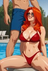 ai_generated bikini blowjob breasts dark.drakus jean_grey marvel marvel_comics pool poolside shorts sunglasses tinted_eyewear x-men x-men_97