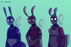 aleph_(ofthestarlesssea) antennae_(anatomy) anthro arthropod backlighting bee breasts collar collar_only control_collar empty_eyes erection facial_markings featureless_breasts featureless_chest female furry furry_only genitals group head_markings hivemind hymenopteran hypnovember hypnovember2025 insect_wings insects light lighting male markings mask_(marking) mind_control nude nude_anthro ofthestarlesssea penis pussy segmented_body segmented_penis stinger stripes trio unnamed_character vulva wings