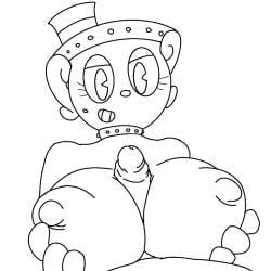 bendy_and_the_ink_machine bendy_penis big_breasts big_eyes black_eyes boobjob breasts cuphead_(game) grabbing_breasts legendary_chalice ms._chalice penis