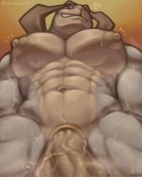 anthro balls bara baragoon64 big_balls big_penis boner cock_ring erection male male_only muscles muscular musk nintendo nude penis pokemon solo solo_male sweat sweating terrakion