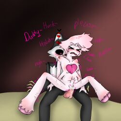 anal anal_sex angel_dust_(hazbin_hotel) anthro_on_anthro arachnid cat_ears chubby_male cum_in_ass cum_inside daddy_and_twink daddy_kink drooling gay hazbin_hotel husk_(hazbin_hotel) male/male scars self_harm_scars spider