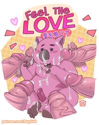 beastiality binan_kōkō_chikyū_bōei-bu_love! blush bukkake cum cum_drip cute_high_earth_defense_club_love! dripping earth_defense_club english_text heart hi_res humanoid_penis japanese_text male mammal marsupial multiple_partners orgasm penis puggy text vombatiform wombat wombat_(earth_defense_club) yaoi