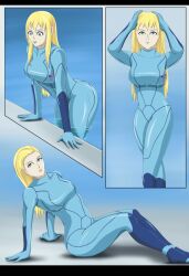 1girls bodysuit breasts female geldibson metroid posing samus_aran water wet_clothes wet_hair