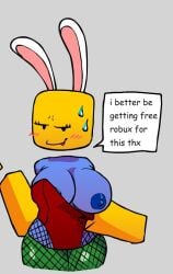 1girls areolae blocky_body blush breasts breasts_out bunny_ears bunny_girl bunnysuit female fishnets loudnormal4 nipples noob roblox robloxian solo sweat tagme