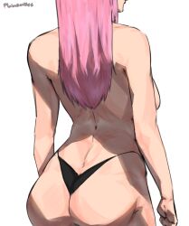 ass back_view fists_clenched hololive hololive_english hololive_myth long_hair mori_calliope panties pink_hair plainsmiles sideboob topless virtual_youtuber