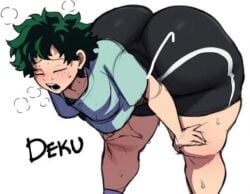 1boy big_ass big_thighs blackwhiplash boku_no_hero_academia booty_shorts bottom_heavy_femboy bwl catching_breath dat_ass fat_ass femboy green_hair hand_on_thigh huge_ass huge_thighs izuku_midoriya jogging jogging_shorts male male_only my_hero_academia solo sweat sweatdrop sweating thick_ass thick_thighs tired voluptuous working_out