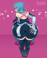 anus aqua_(kingdom_hearts) bending_over bleedingpervert blue_hair clothing_skin hand_on_ass huge_ass kingdom_hearts kingdom_hearts_birth_by_sleep vagina