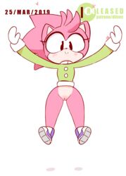 1girls amy_rose animal_ears animated arms_up artist_name black_eyes blinking blush bottomless closed_mouth dated diives english_text female female_only flat_chest full_body furry gloves gluteal_fold green_sweater happy heart highres jump_cycle jumping legs_apart long_sleeves looking_at_viewer no_humans open_mouth outstretched_arms patreon_logo pink_hair pussy sega shoes simple_background smile solo sonic_(series) sweater tail watermark white_background white_gloves