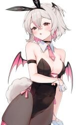 bunnerdette bunny_ears bunny_girl bunny_tail bunnysuit devil_wings grey_hair small_breasts virtual_youtuber vyugen yenkoes