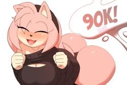 :3d amy_rose anthro ass bent_over big_butt blush bodily_fluids breasts clothing cum eulipotyphlan female genital_fluids hair hedgehog mammal open_mouth pink_body sega short_hair simple_background smile solo sonic_(series) sonic_the_hedgehog_(series) sweater thong topwear underwear zaviel