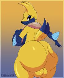 anthro ass backsack balls big_breasts big_butt bottom_heavy breasts butt_slap floatzel generation_4_pokemon genitals gradient_background gynomorph hexami hi_res huge_ass intersex lerato_(ninjadougie) nintendo pokemon pokemon_(species) simple_background slap slightly_chubby solo thick_thighs