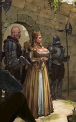 1girls 4boys alternate_breast_size anna_henrietta armor bald bald_man bimbo brown_hair cleavage damien_de_la_tour dress huge_breasts human human_only iranon knight light-skinned_female light-skinned_male light_skin lips mature mature_male necklace outdoors royalty spherical_breasts the_witcher_(series) the_witcher_3:_blood_and_wine tiara vivienne_de_tabris