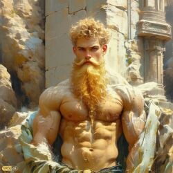 beard blonde_hair curly_hair god muscles ruins torso