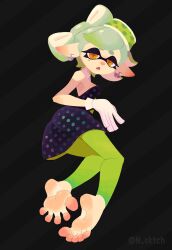 1girls barefoot clothed dress earrings feet foot_fetish foot_focus headwear legwear marie_(splatoon) n_sktch nintendo open_mouth small_breasts splatoon tentacle_hair toes toes_spread