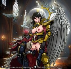 2girls adepta_sororitas adeptus_celeng angel angel_girl angel_wings armor birds blush breasts church clothed_sex cunnilingus female_protagonist flower halo imperium_of_man inquisitor_trainer jewelry kneeling lesbian_sex living_saint multiple_girls nun oral power_armor rose saint_celestine saliva sex sister_of_battle video_game warhammer_(franchise) warhammer_40k yuri