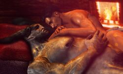 2boys 3d 3d_artwork 3d_model abs anthro ass_grab bara beard_stubble biceps canon_couple chest_tattoo closed_eyes couple cuddling dark-skinned_male dark_hair dark_skin dorian_pavus dragon_age dragon_age_inquisition duo facial_hair fireplace gay gay_male grabbing_ass grey_body grey_skin hand_on_chest horn horns human iron_bull just-jasper looking_at_partner lying lying_down lying_on_back mage male male/male male_only male_pubic_hair moustache muscles muscular muscular_male nipples pansexual_male pecs pillow pointy_ears pubic_hair qunari romantic sleeping stubble tattoo video_games yaoi