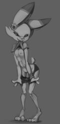 1girls anthro anthrofied big_feet breasts clothing feet female female_only flashing flat_chest furry lagomorph looking_at_viewer mammal monochrome multi_nipple nintendo nipple_piercing nipples original_character paws piercing pokémon_(species) pokemon pokemon_(species) pokemon_ss pussy pussy_juice raised_shirt scorbunny shirt shirt_in_mouth shirt_lift shorts shorts_pull sketch small_breasts solo standing string tingtongten undressing video_games wet wide_hips
