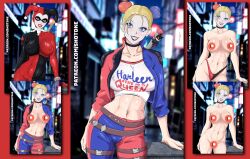 big_belly big_breasts blonde_female blonde_hair censored female female_focus female_only girl girls harley_quinn harley_quinn_(classic) harley_quinn_(suicide_squad_game) shotdke thick_legs thick_thighs