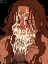 1boy 1girls blowjob cum cum_bubble cum_in_mouth cum_on_face dark-skinned_female dark_skin fellatio female long_hair male oral original_character original_characters penis sloppy_blowjob solo_focus stagbeetle