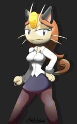 1girls anthro anthro_only brown_fur brown_hair cat cat_ears cat_tail chabble furry furry_only meowth no_outlines pokemon pokemon_(species) post_transformation simple_background tan_fur