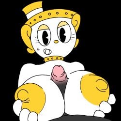 bendy_and_the_ink_machine bendy_penis big_breasts big_eyes black_eyes boobjob breasts cuphead_(game) grabbing_breasts legendary_chalice ms._chalice penis white_skin