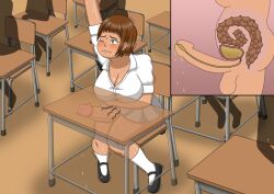 brown_hair desperation futanari have_to_pee holding omorashi papergami peeing scat school_uniform urine urine_in_bladder