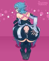 anal anal_sex anal_through_clothes anus aqua_(kingdom_hearts) bending_over bleedingpervert blue_hair clothing_skin cum_in_ass feet hand_on_ass huge_ass kingdom_hearts kingdom_hearts_birth_by_sleep soles toes vagina