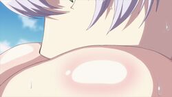 1boy aleksander_nikolaevich_her animated animated breast_feeding breast_sucking breasts female green_eyes highres hoods_entertainment huge_breasts seikon_no_qwaser silver_hair sweat uno_makoto yamanobe_tomo