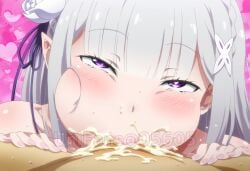 05605 ahe_gao blowjob blush cum_in_mouth deepthroat emilia_(re:zero) enjoying fellatio long_hair naughty_face naughty_smile oral oral_sex pov re:zero_kara_hajimeru_isekai_seikatsu sucking_penis swallowing swallowing_cum swallowing_penis_while_deepthroat throat_fuck throat_penetration throbbing_penis violet_eyes white_hair