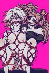 1boy 1girls ball_gag blonde_hair blue_eyes bondage bound bound_arms bound_legs chastity chastity_cage chastity_device clothed_female_nude_male cock_cage couple cum cum_leaking danganronpa danganronpa:_trigger_happy_havoc danganronpa_2:_goodbye_despair dominant dominant_female domination drool drooling female female_domination femdom gag gagged gyaru junko_enoshima junkoexe male malesub nagito_komaeda nails naked nipples nude open_mouth red_rope restrained rope rope_bondage rope_harness ropes sitting smile straight submissive submissive_male tied tied_arms tied_legs tied_up twintails white_hair