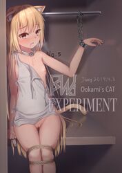 animal_ears blonde_hair blush bondage bound breasts brown_eyes cat_ears chains cuffs female highres jcj0125 long_hair nipples pussy rope small_breasts solo tears uncensored