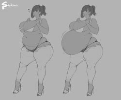 1girls big_belly big_breasts bloated_belly chubby clothed clothing earrings fat fat_ass female female_only heels high_heels love_handles monochrome muffin_top navel outie_navel panties plump pregnant spellsx thick_thighs unbuttoned unbuttoned_pants wardrobe_malfunction