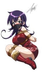 apricot_(artist) artist_signature big_breasts bondage cloth_gag crying crying_with_eyes_open duel_masters gagged kidnapped purple_hair solo solo_female tagme tasogare_mimi tied_arms tied_up watermark