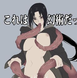 areolae big_breasts black_hair breasts female genderswap huge_breasts large_breasts long_hair naruto naruto_shippuden nipples red_eyes rule_63 sweat tentacle uchiha_itachi zokenwatarushi