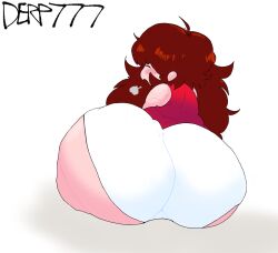 ass blush brown_hair derp777 edit edited fat friday_night_funkin girlfriend_(friday_night_funkin) i_am_not_moonoatmeal moonoatmeal onomatopa red_dress white_background white_panties