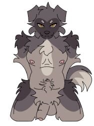 2024 anthro balls black_body black_fur brown_body brown_fur canid canine canis caucasian_mountain_dog cheek_tuft chest_tuft digital_drawing_(artwork) digital_media_(artwork) domestic_dog eyebrows facial_tuft fluffy folded_ears foreskin fur genitals grey_body grey_fur hands_behind_back hip_tuft humanoid_genitalia humanoid_penis kneeling konstantine livestock_guardian_dog looking_at_viewer male male_only mammal molosser mountain_dog navel neck_tuft nipples nude pastoral_dog penis penis_tip pink_nipples presenting presenting_penis pubes rhapsody_tenrai slightly_chubby slightly_chubby_male smile solo tuft yellow_eyes